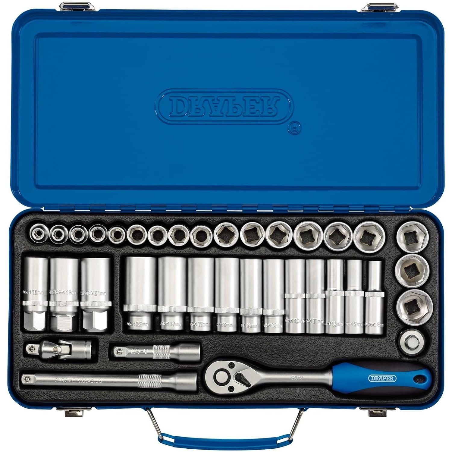 Buy Draper,Draper 16367 Square Drive Metric Socket 37 Pieces Set, 3/8" Length , Blue - Gadcet UK | UK | London | Scotland | Wales| Near Me | Cheap | Pay In 3 | Tools & Equipment